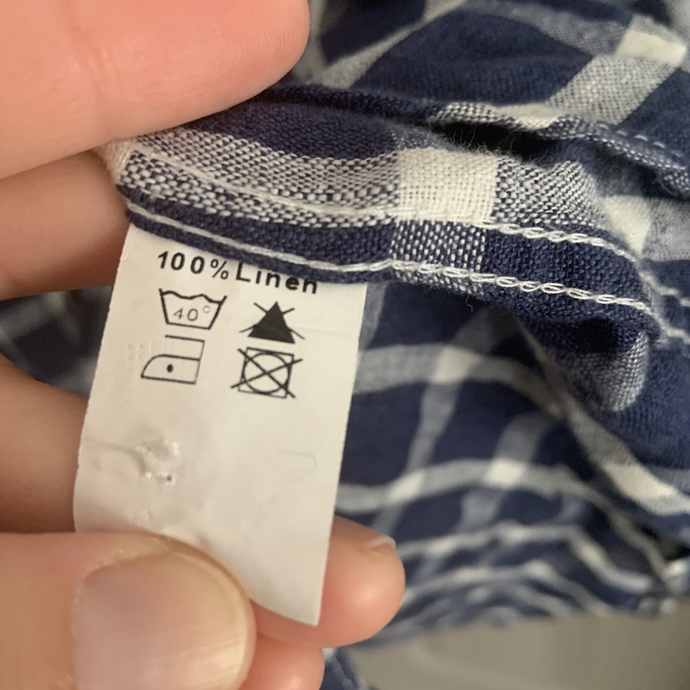 Linen Blue White Check Button up Shirt  Pkt Camixa by Celina Di Pisa Sz XXL - Picture 11 of 12